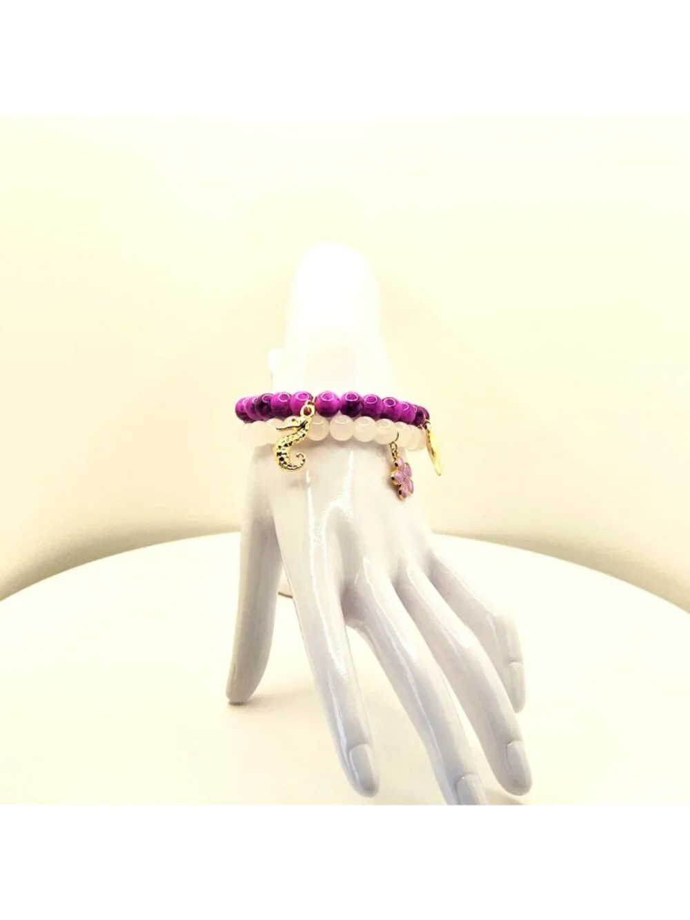 Purple Seahorse Bracelet Stack, Coastal Charm Bracelet Set, Beachy